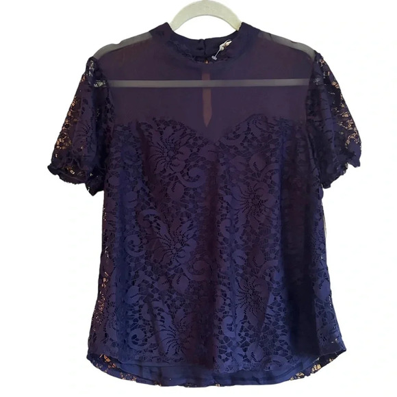 NWT LILY WHITE PURPLE FLORAL LACE BLOUSE - Picture 1 of 5